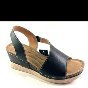 Henry Ferrera Black and Tan Wedge Sandals